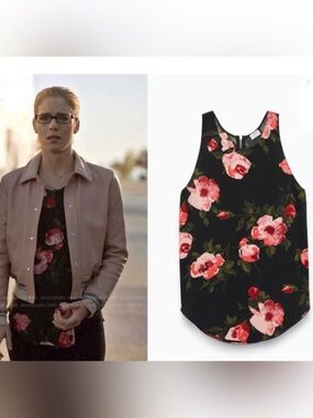 ARITZIA Wilfred Sèvres Blouse Roses Floral M  Sleeveless Top Crew Zip Red Flowy